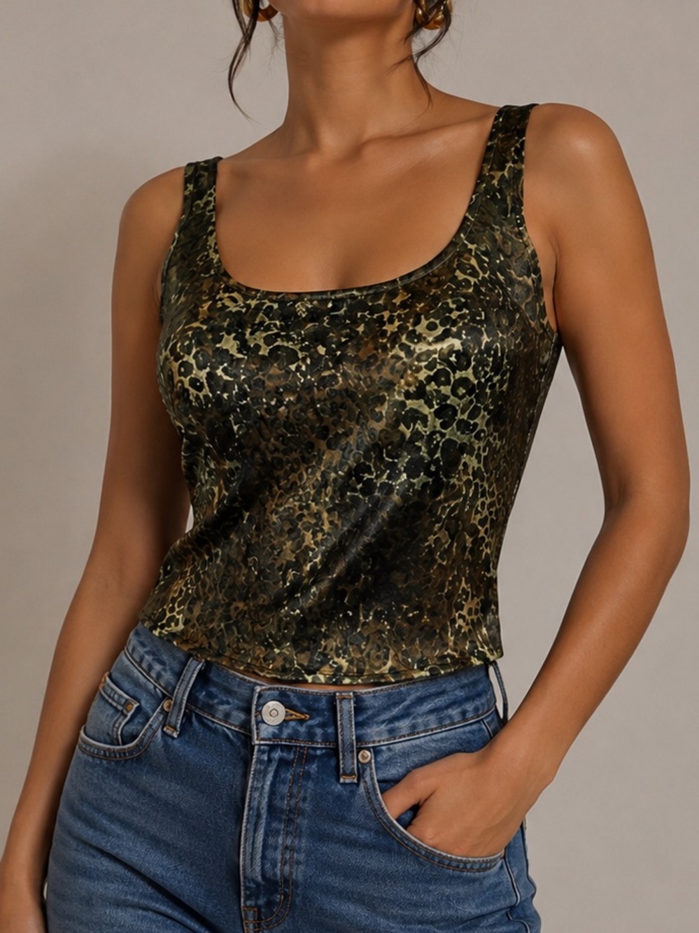 Victoria secret Top Satin Green animal Leopard Print Top size Small